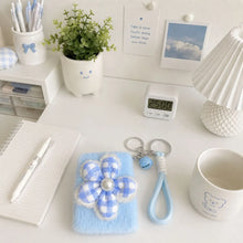 Load image into Gallery viewer, Mirror Keychain with Blue and White Checkered Flower Design - Tinyminymo
