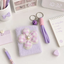 Load image into Gallery viewer, Mirror Keychain with Lavender and White Checkered Flower Design - Tinyminymo