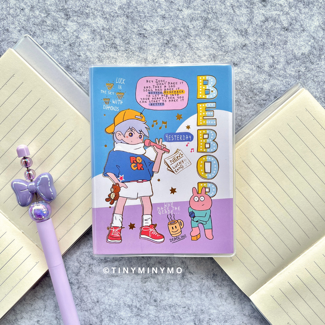 Cool Boy Pocket Diary and Pen in Bebop Design on a Textured Surface - Tinyminymo