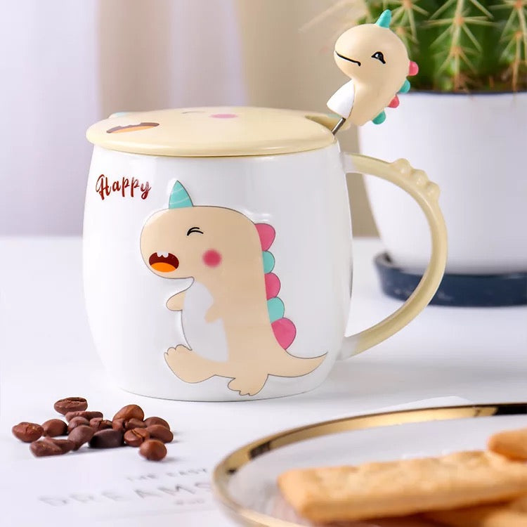 Cute Dino Mug with Lid and Spoon - Tinyminymo