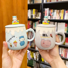 Load image into Gallery viewer, Cute Hippo Mug with Lid and Spoon - Tinyminymo