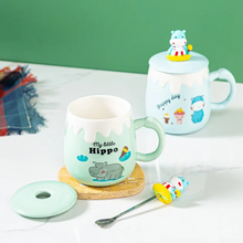Load image into Gallery viewer, Cute Hippo Mug with Lid and Spoon - Tinyminymo