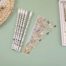 Load image into Gallery viewer, Kawaii Animal 5 Pencil and 4 Sticker Sheet Set - Tinyminymo