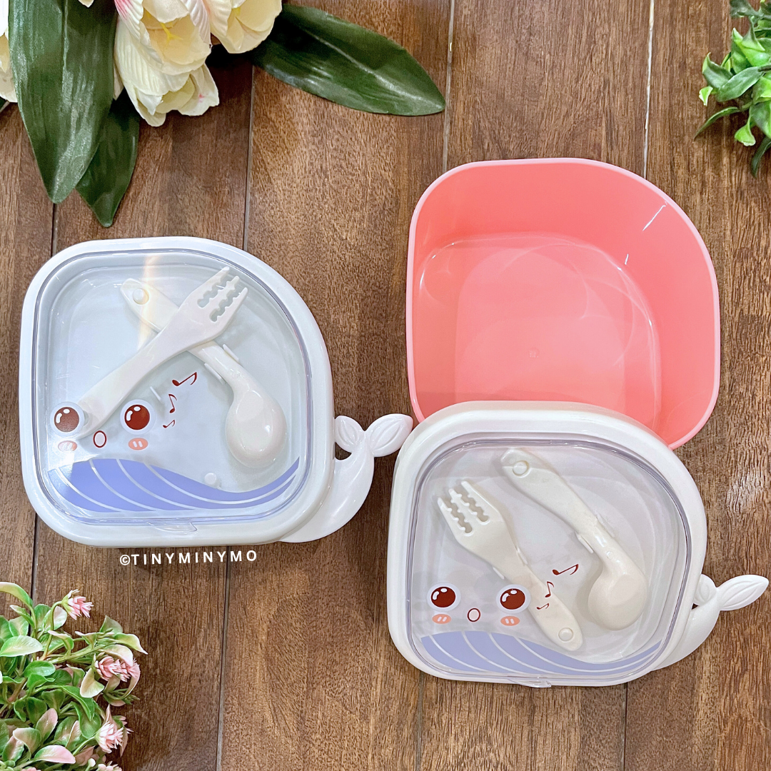 Kid's Whale Snack Box – Cute School Lunch Box with Spoon and Fork