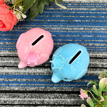 Load image into Gallery viewer, Pink and blue piggy banks on a textured surface with flowers background - Tinyminymo