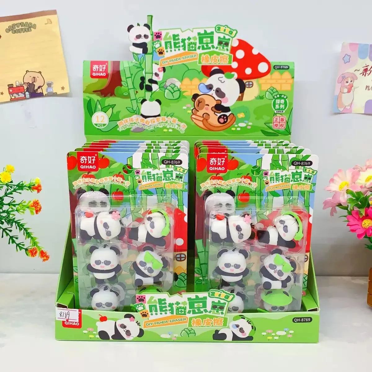 Display of Panda Eraser Set - Tinyminymo