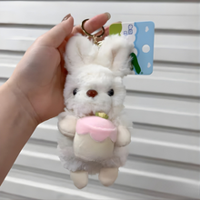 Load image into Gallery viewer, White Plush Bunny Keychain Held by a Hand - Tinyminymo