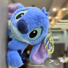 Load image into Gallery viewer, Blue Plush Stitch 3D Keychain Peeping with a Blurred Indoor Setting - Tinyminymo