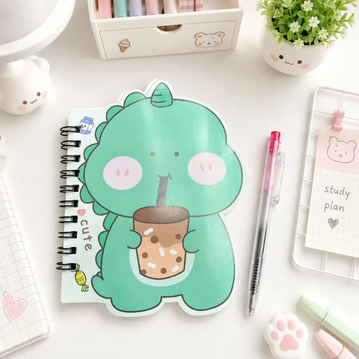 Green Dino Design Pocket Diary with Pen - Tinyminymo