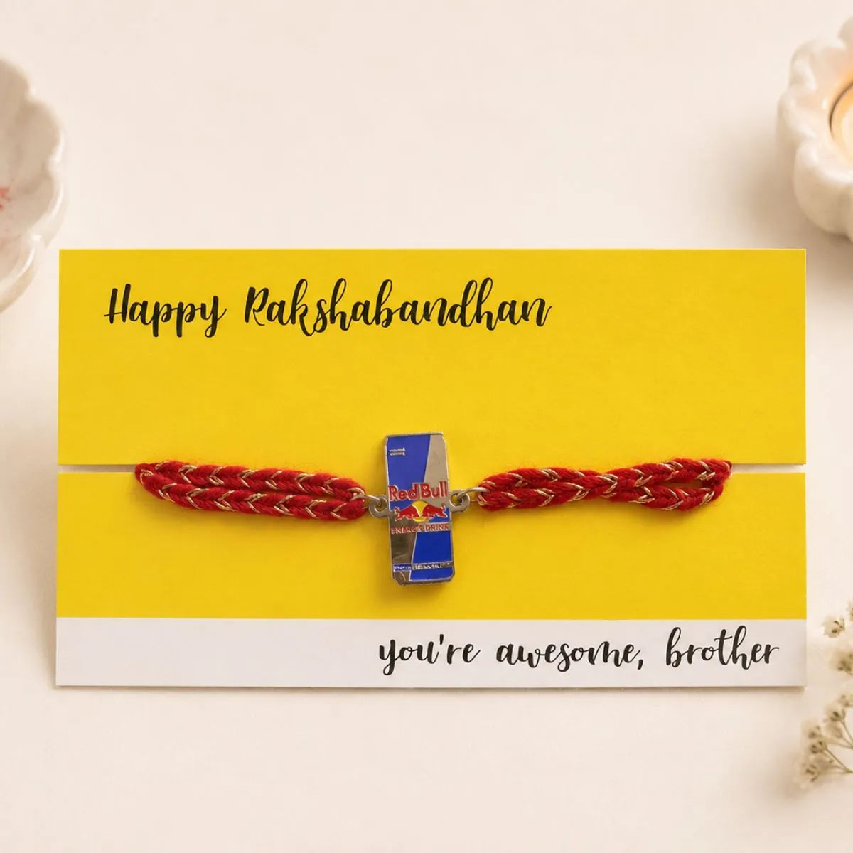 Red Bull Shaped Metal Rakhi with Red Thread - Tinyminymo