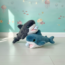 Load image into Gallery viewer, Two Fluffy Keychains in Shark Design - Tinyminymo