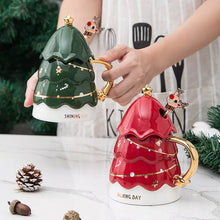Load image into Gallery viewer, Christmas Tree Mug with Lid and Spoon - Tinyminymo