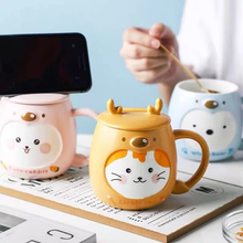 Load image into Gallery viewer, Cute Animal Ceramic Mug with Phone Stand - Tinyminymo