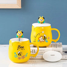 Load image into Gallery viewer, Cute Bee Ceramic Mug with Lid and Spoon - Tinyminymo