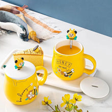 Load image into Gallery viewer, Cute Bee Ceramic Mug with Lid and Spoon - Tinyminymo