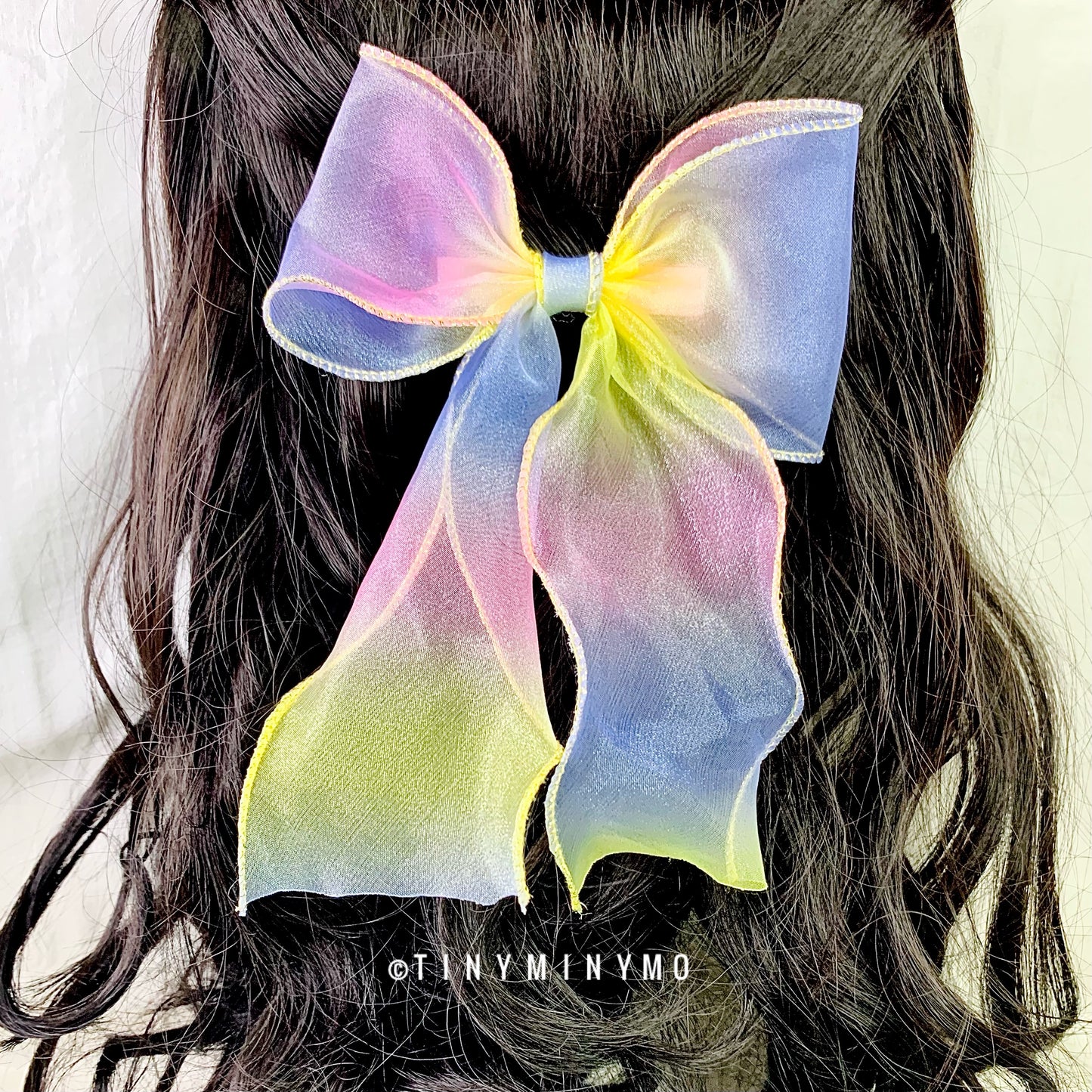 Rainbow Organza Bow Clip