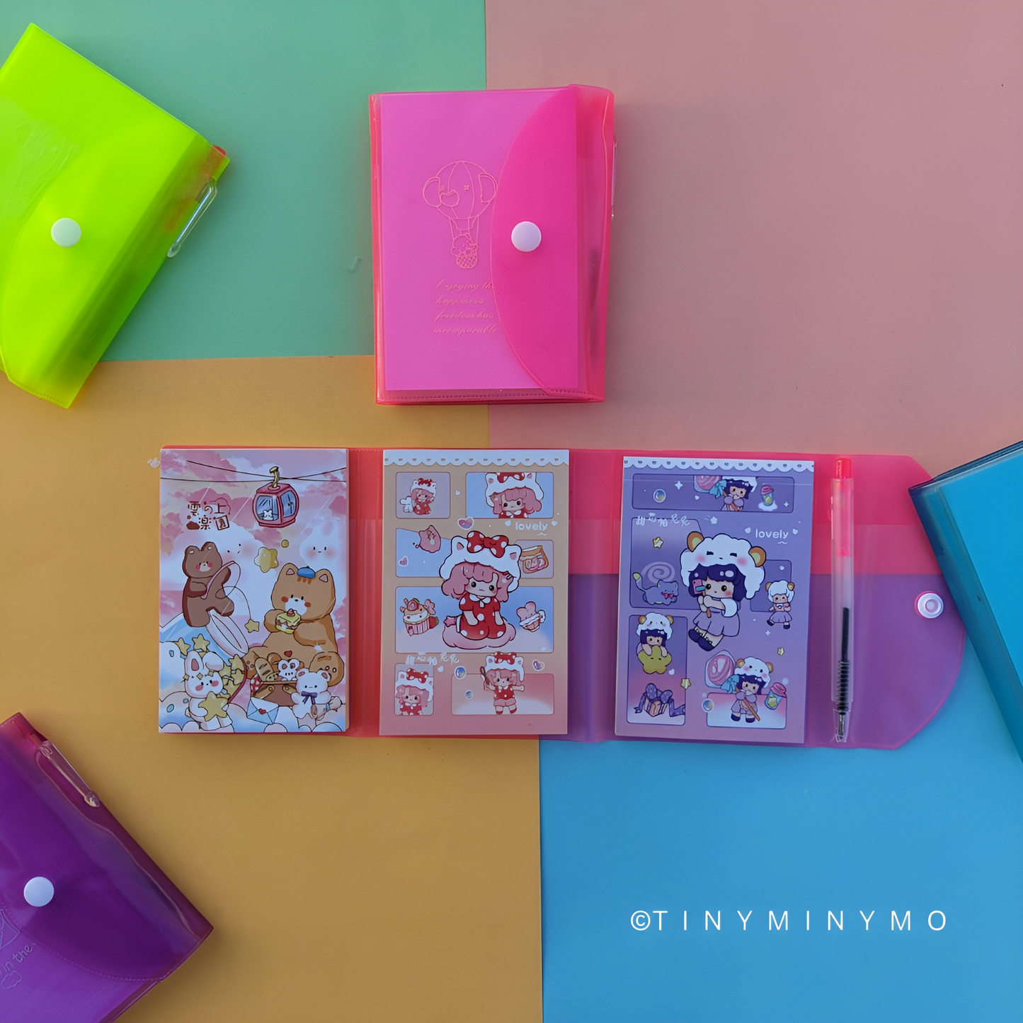 3 Fold Button Pocket Diary with Pen - Tinyminymo