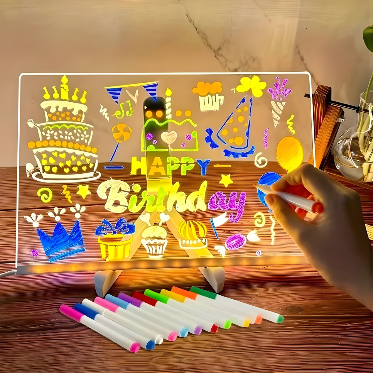 Acrylic LED Desk Message Board with Colorful Pens - Tinyminymo