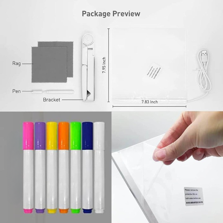 3D Acrylic LED Desk Message Board Box Contents - Tinyminymo