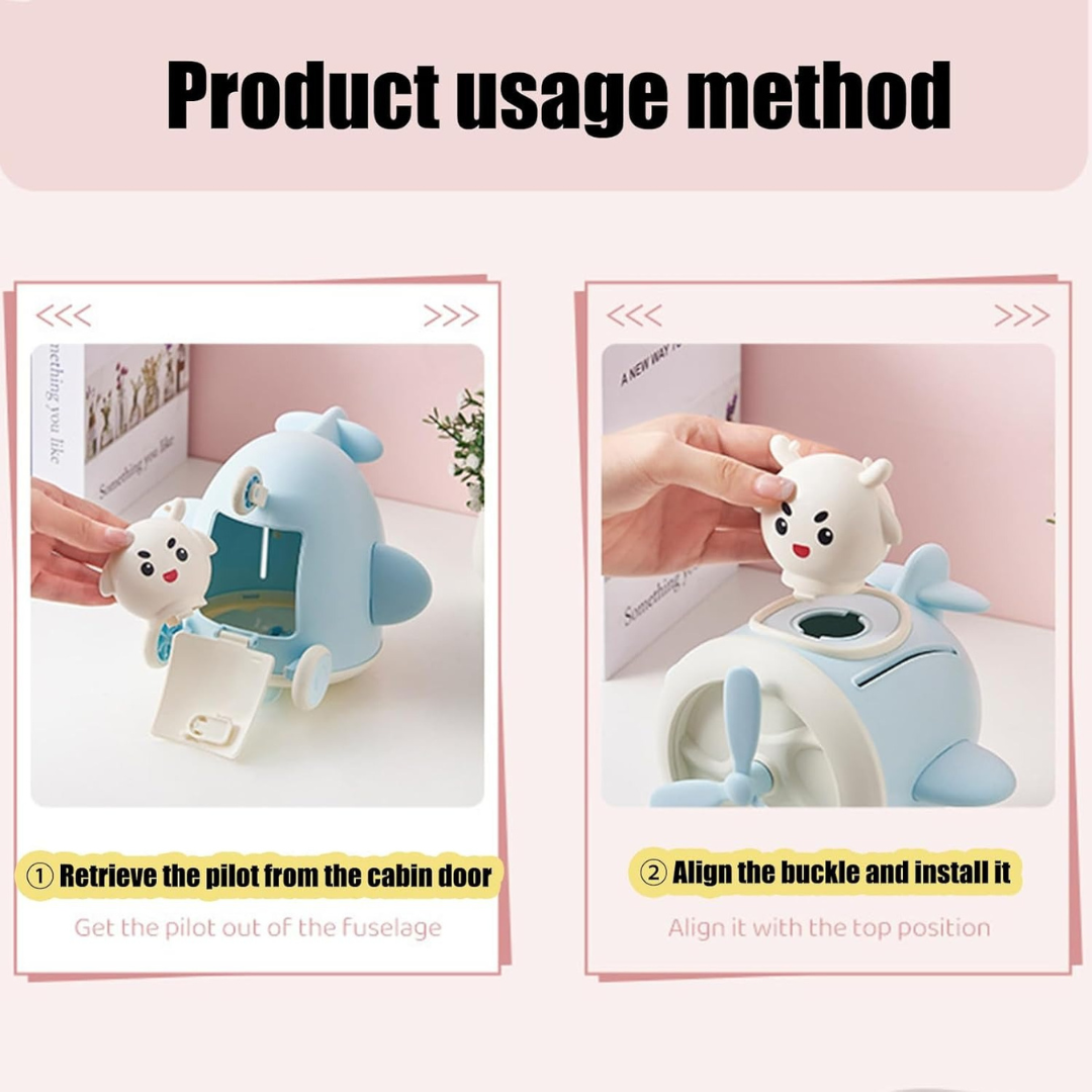 Step-by-step instructions for using a 3D Airplane Piggy Bank - Tinyminymo