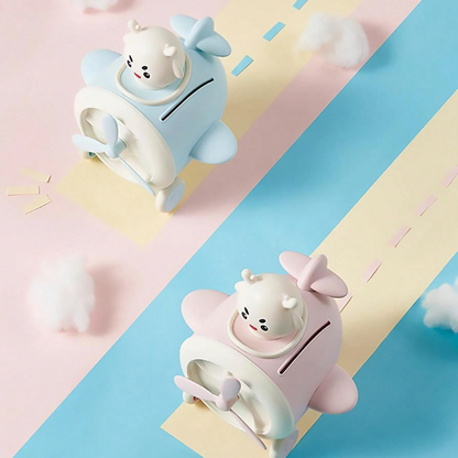 Two cute 3D Airplane Piggy Bank on a Colorful background - Tinyminymo