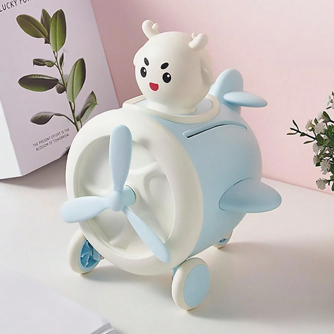 Cute 3D Airplane Piggy Bank in Blue Color - Tinyminymo