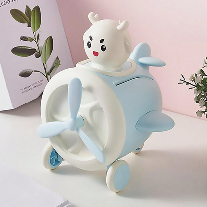 Cute 3D Airplane Piggy Bank in Blue Color - Tinyminymo