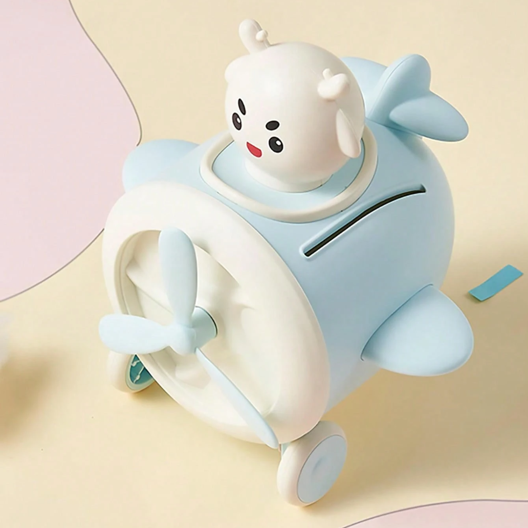 3D Airplane Piggy Bank on a Soft Pastel Background - Tinyminymo