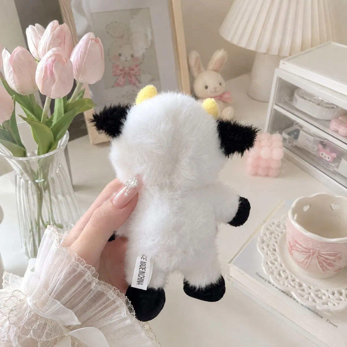 Cute Plush Cow Keychain from Back Side - Tinyminymo