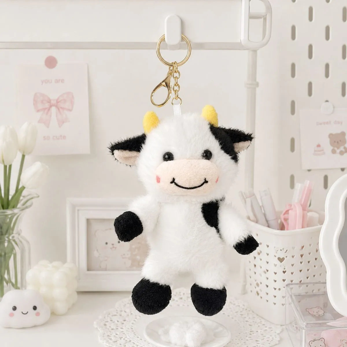 Cute Plush Cow Keychain in Black Color - Tinyminymo