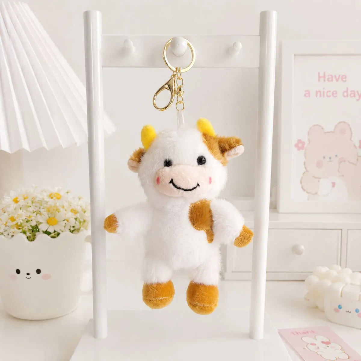 Brown Plush Cow Keychain - Tinyminymo