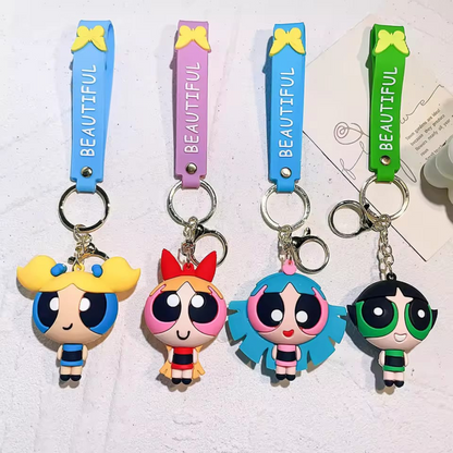 Four 3D Powerpuff Girls Keychain on a Light Background - Tinyminymo