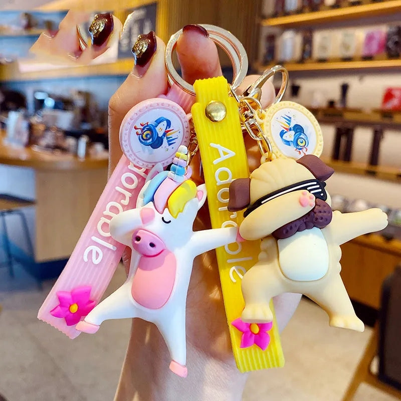 Adorable Dog and Unicorn Dab 3D Keychain - Tinyminymo