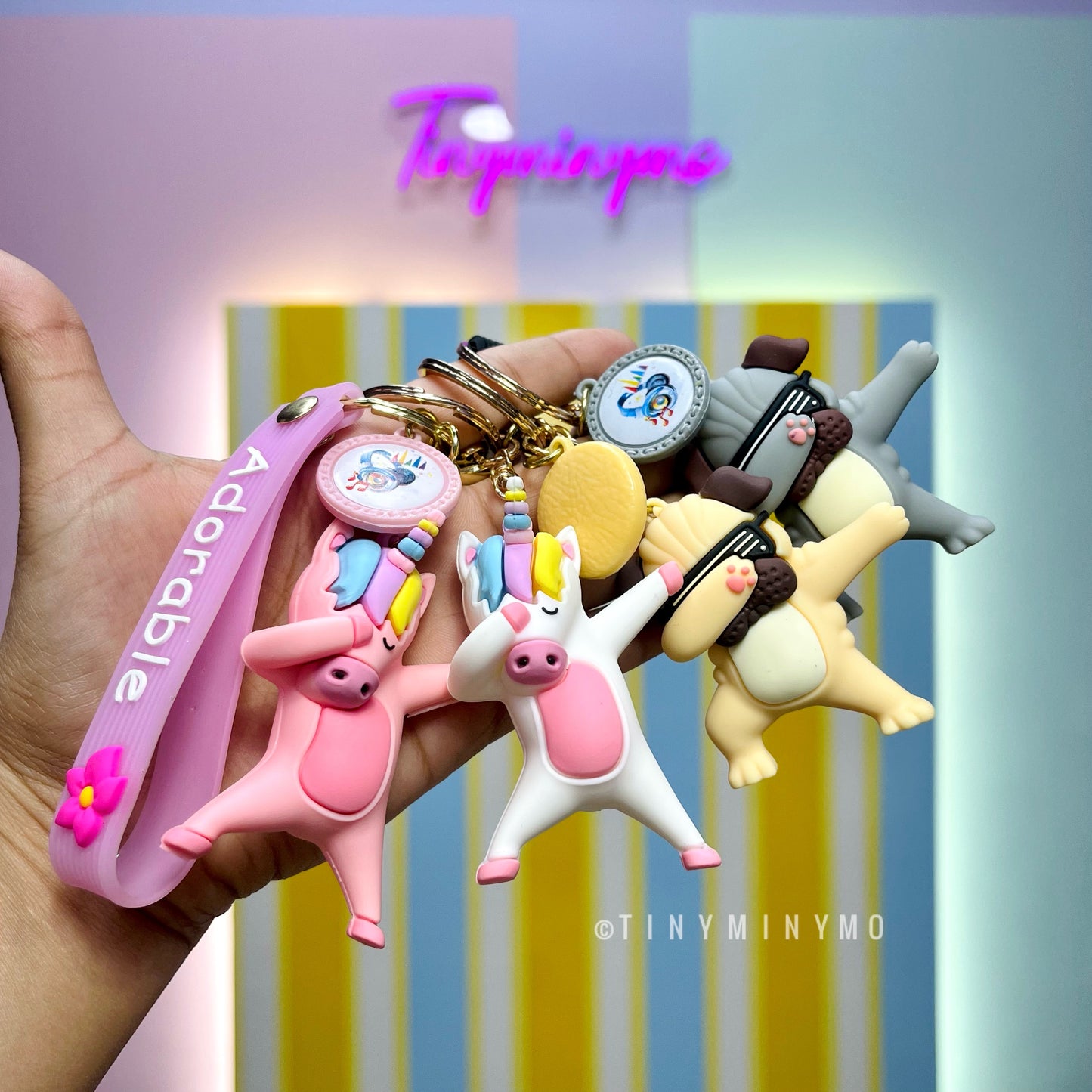 Adorable Dog and Unicorn Dab 3D Keychain - Tinyminymo