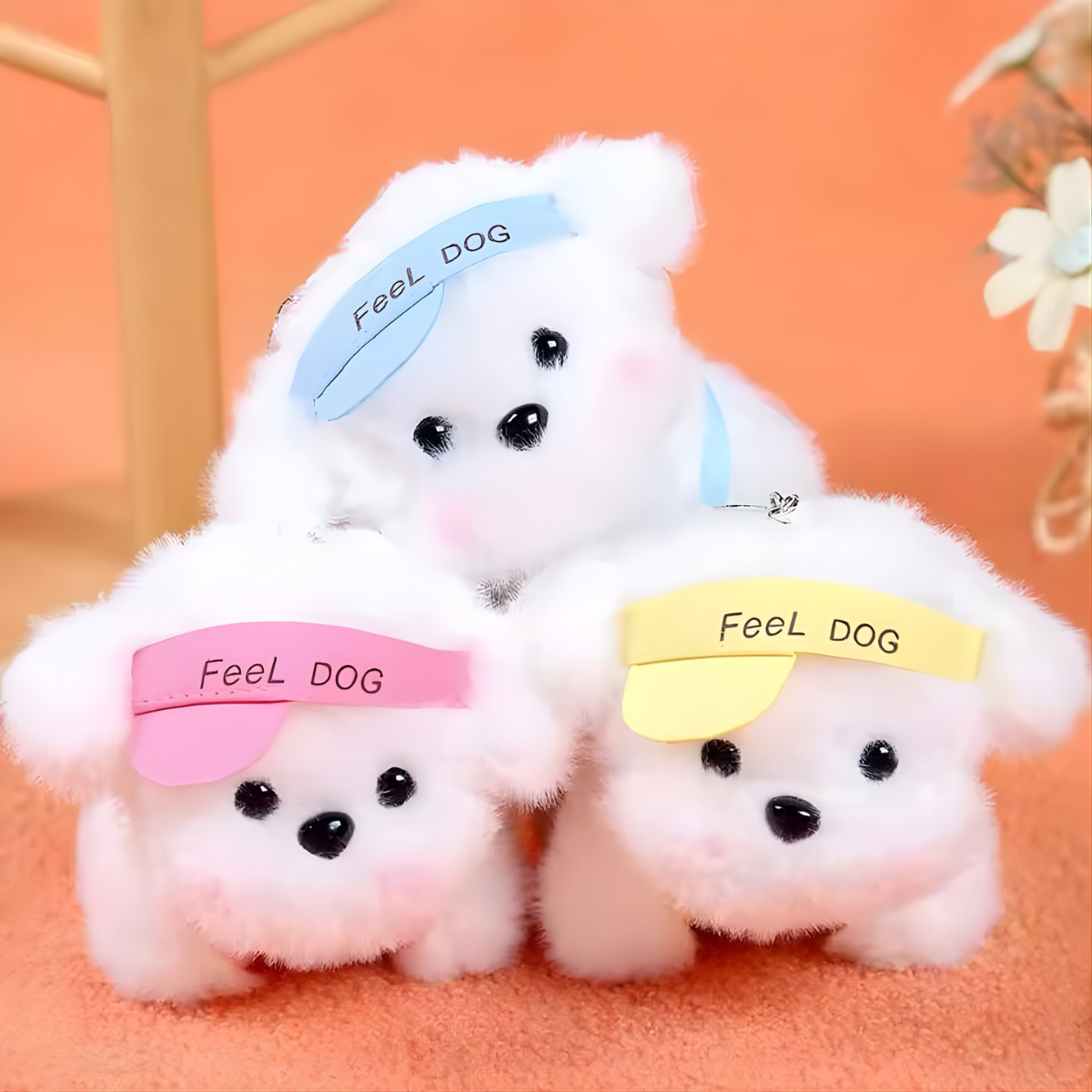 Three Colorful Puppy Plush Keychains - Tinyminymo