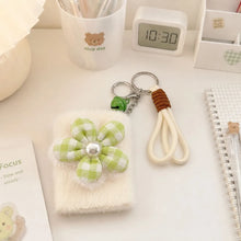Load image into Gallery viewer, Mirror Keychain with Green and White Checkered Flower Design - Tinyminymo
