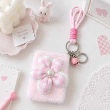 Load image into Gallery viewer, Mirror Keychain with Pink and White Checkered Flower Design - Tinyminymo
