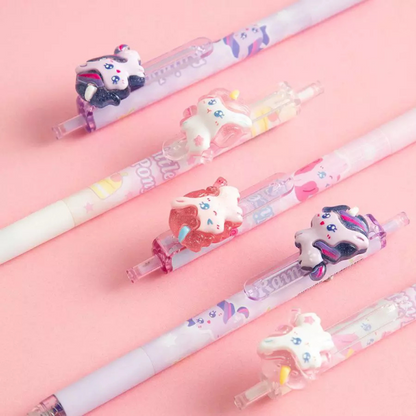All Designs of Adorable Unicorn Pens on a Pink Background - Tinyminymo