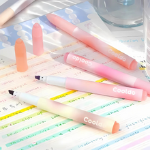 Load image into Gallery viewer, Gradient Aesthetic Highlighters in Pink Hue with &#39;Cooldo&#39; Branding Placed on a Colorful Paper Background - Tinyminymo
