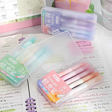 Load image into Gallery viewer, An Aesthetic Highlighters Set in a Transparent Case Placed on a Desk with a Calendar and Notebook in the Background - Tinyminymo
