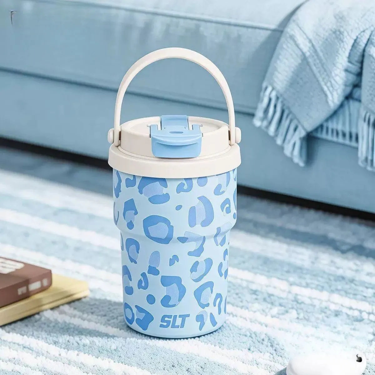 Sky Blue Color Animal Printed Vacuum Cup - Tinyminymo