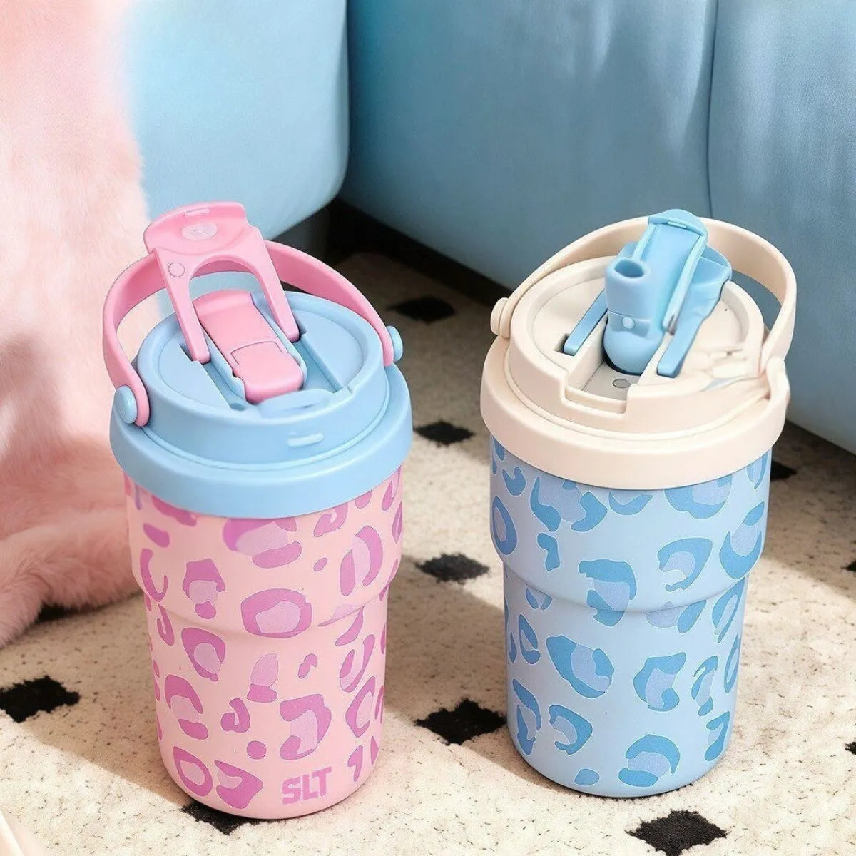 Pink and Blue Animal Printed Vacuum Cups - Tinyminymo