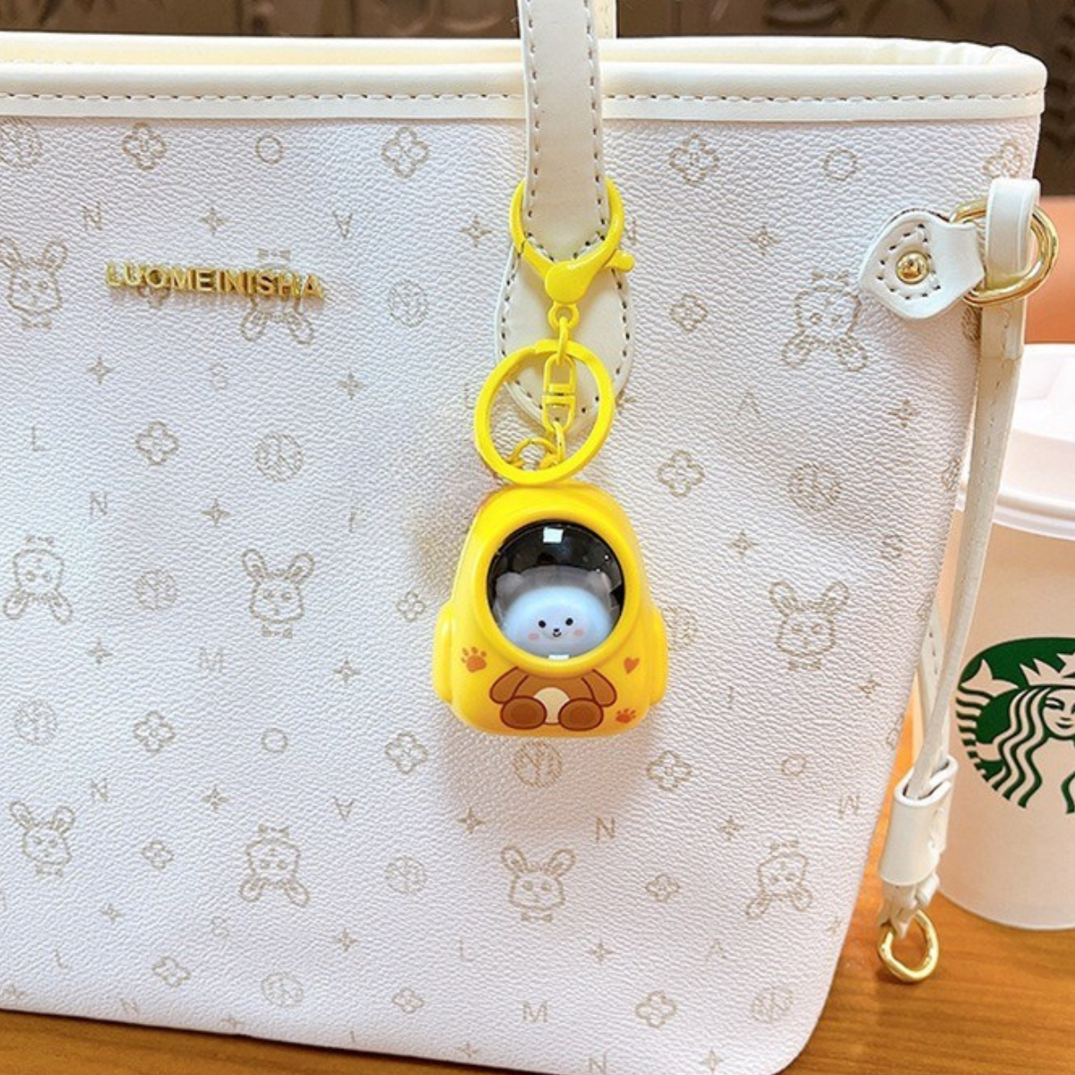 Yellow Color Keychain Hanging on a Bag - Tinyminymo