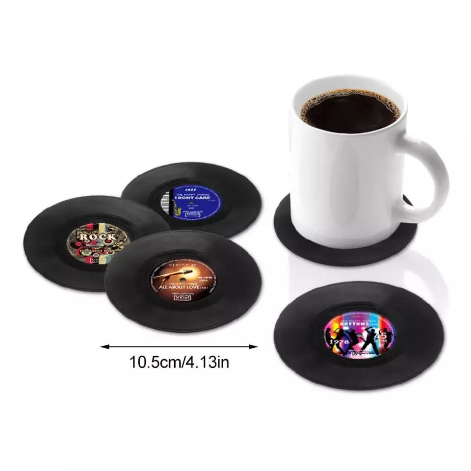 Retro Vinyl Coasters - Set of 4