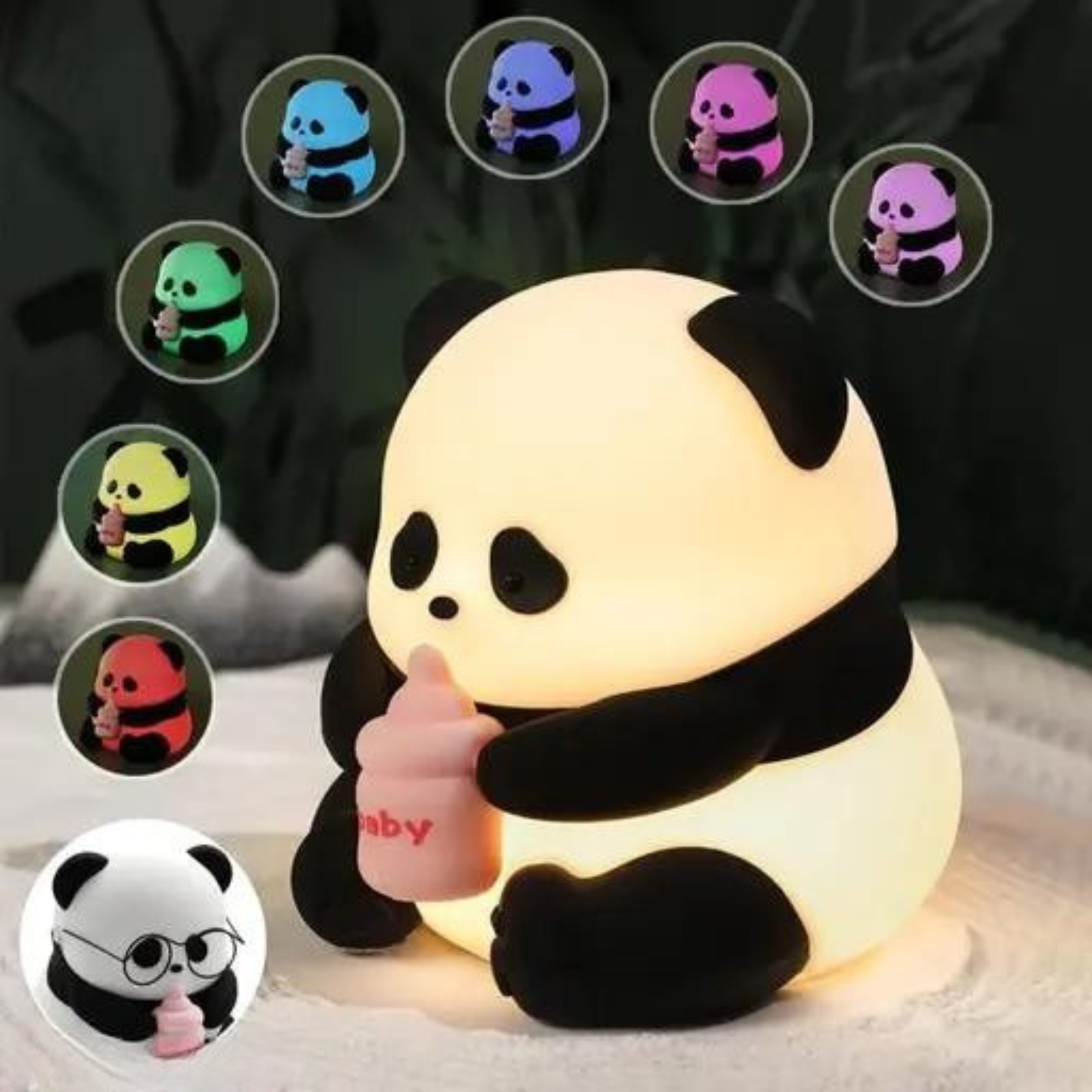 Baby Panda Silicone Night Light with Colour Changing Options Displayed on a White Surface - Tinyminymo