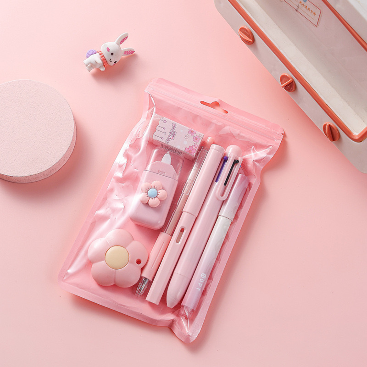 Stationery Set with Pens, Eraser, Paper Cutter etc in Pink Color - Tinyminymo