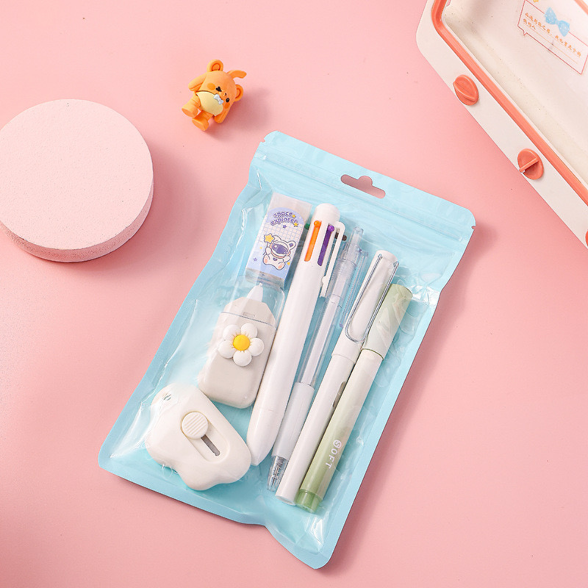 Set of White Stationery Items Including Pens and a Cutter - Tinyminymo