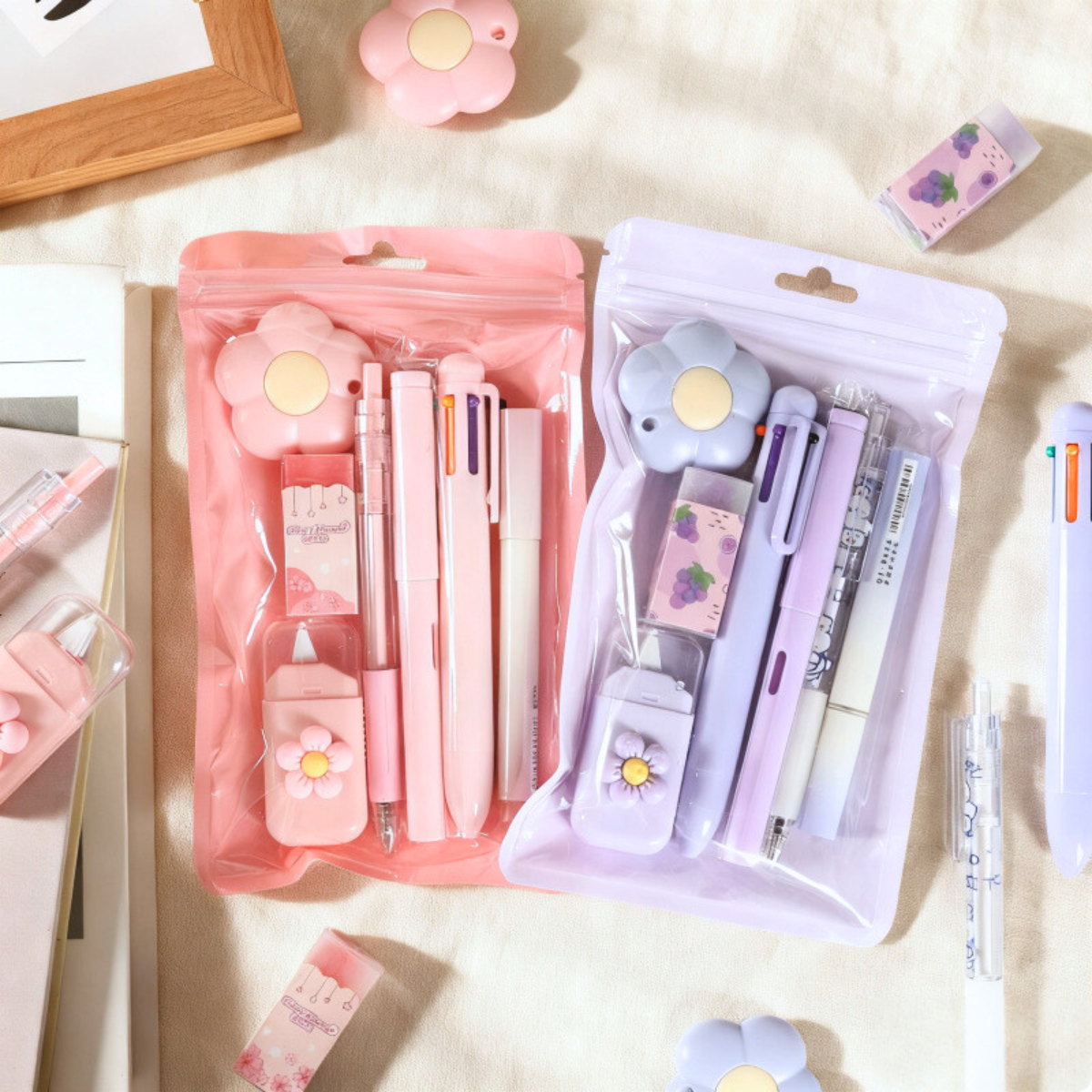 Stationery Items Set in Pink and Purple Colors - Tinyminymo