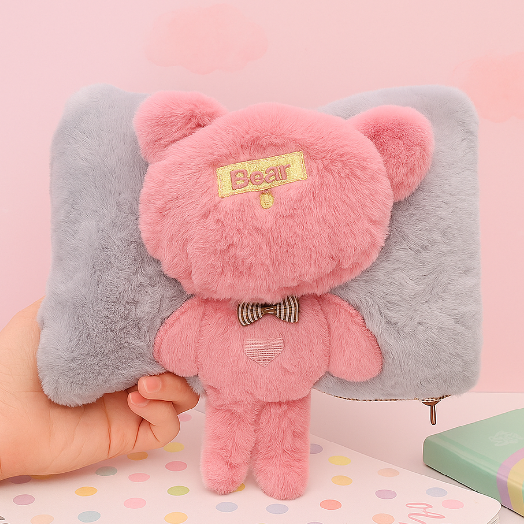 Blue Bear Electric Furr Hot Water Bag with Pink Background - Tinyminymo