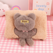Beige Bear Electric Furr Hot Water Bag on a Checkered Surface - Tinyminymo